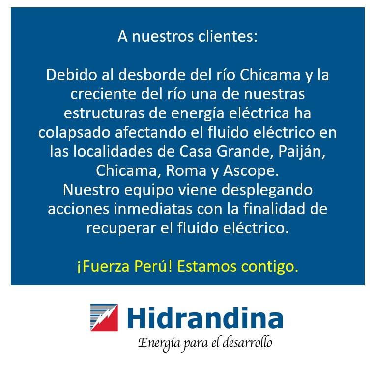 Nuevo desborde del río Chicama deja sin luz a parte de la provincia de Ascope en La Libertad